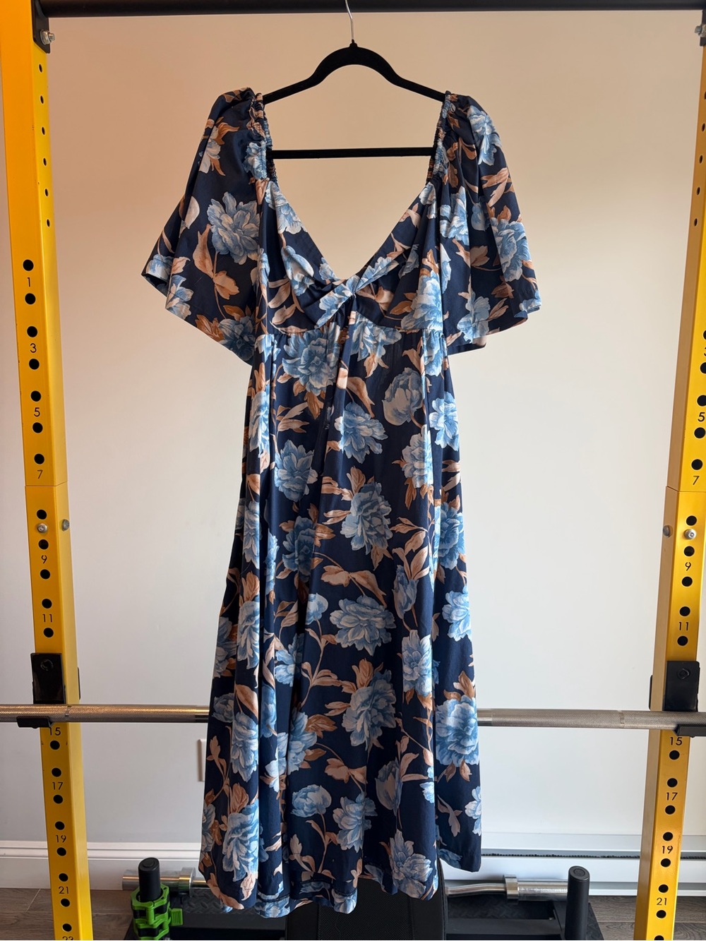 Abercrombie & Fitch Navy Floral Maxi Dress with Sky Blue Blooms